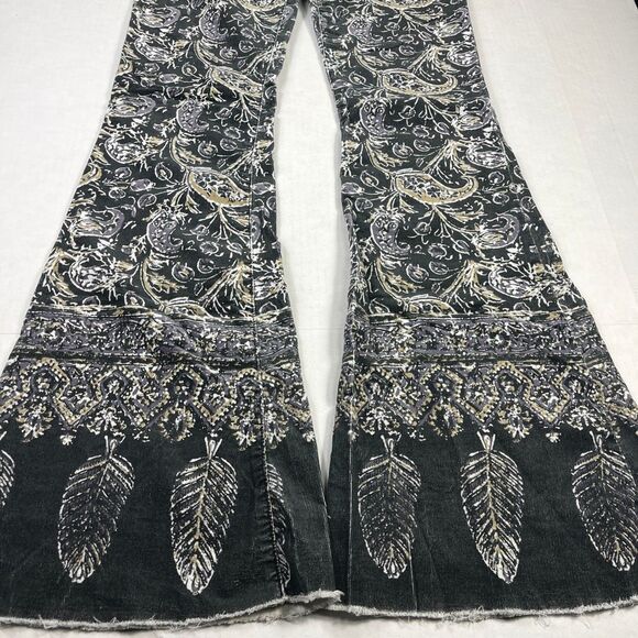 Free People New Delhi Border Flare Corduroy Pants Paisley Boho Gypsy Festival 27 - Picture 2 of 13